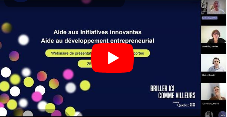 Visuel menant vers la vidéo sur les programmes Aide aux initiatives innovantes et Aide au développement entrepreneurial